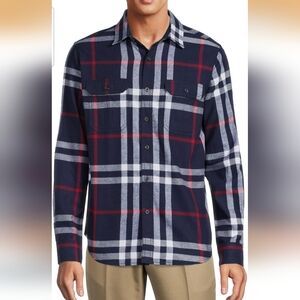 George Men's Super Soft Long Sleeve Flannel Shirt Navy/Red Plaid